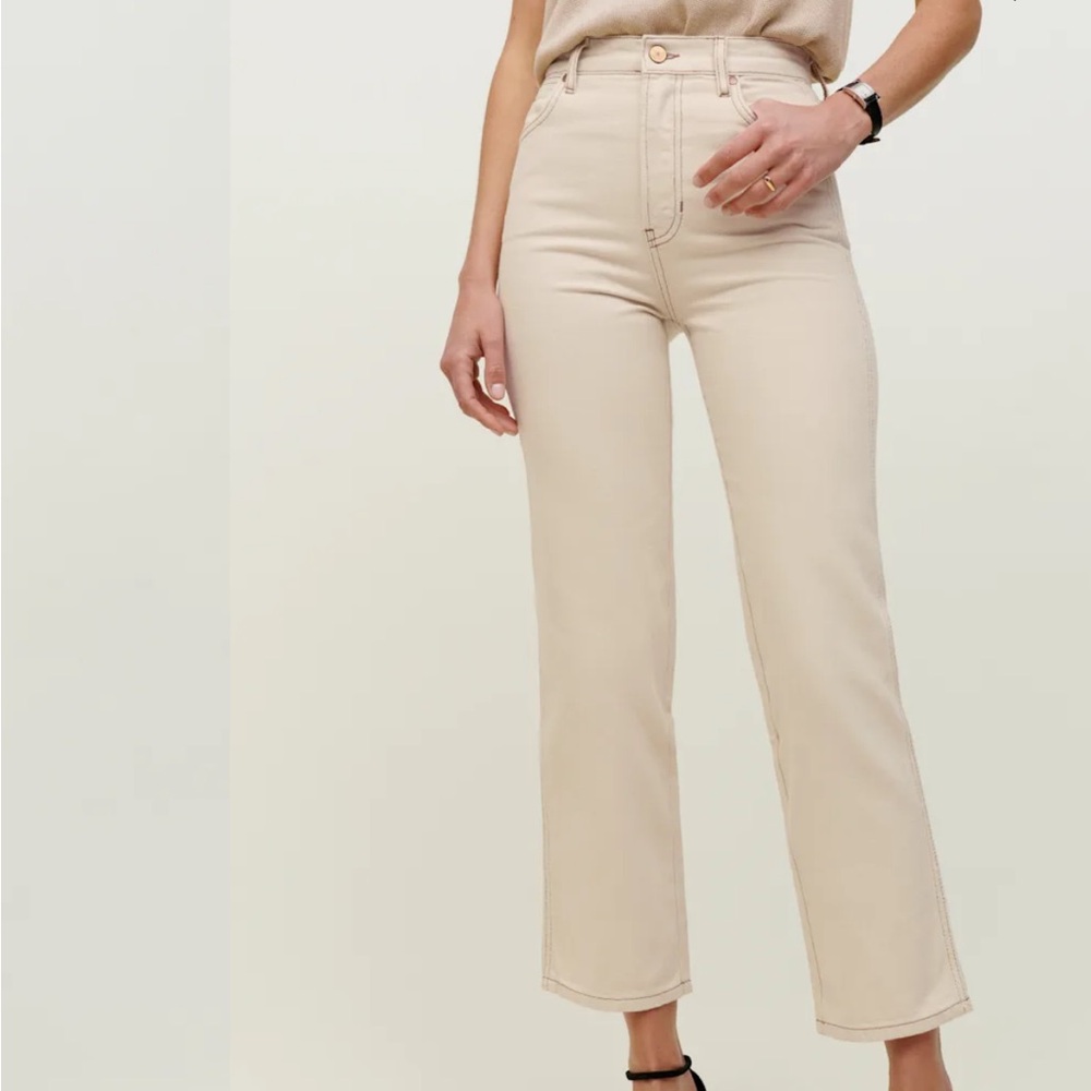 Reformation Cream Cowboy High Rise Straight Leg Jeans